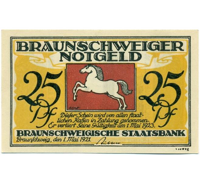 Банкнота 25 пфеннигов 1921 года Германия — Брауншвейг (Нотгельд) (Артикул: K10-11885) — Фото №1