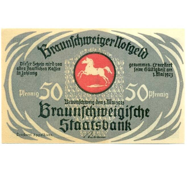 Банкнота 50 пфеннигов 1921 года Германия — Брауншвейг (Нотгельд) (Артикул: K10-11886) — Фото №1