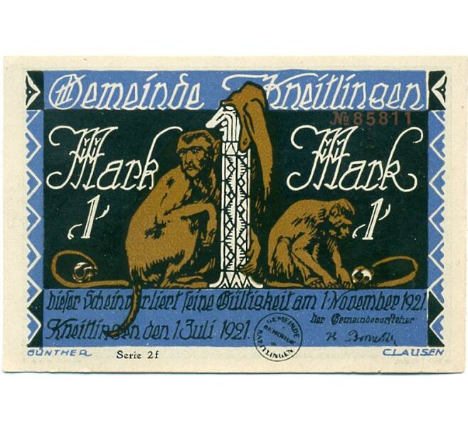 Банкнота 1 марка 1921 года Германия — Кнайтлинген (Нотгельд) (Артикул: K10-11901) — Фото №1