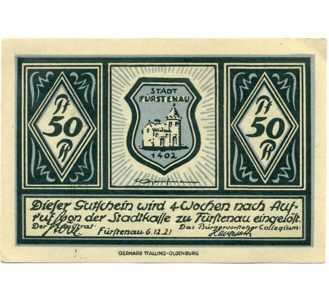 Банкнота 50 пфеннигов 1921 года Германия — Фюрстенау (Нотгельд) (Артикул: K10-11910) — Фото №2