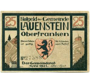 25 пфеннигов 1921 года Германия — Лауэнштайне (Нотгельд) — Фото №2