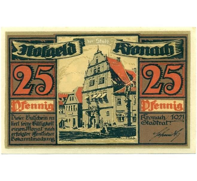 Банкнота 25 пфеннигов 1921 года Германия — Кронах (Нотгельд) (Артикул: K10-11937) — Фото №1