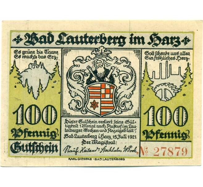 Банкнота 100 пфеннигов 1921 года Германия — Бад-Лаутерберг (Нотгельд) (Артикул: K10-11951) — Фото №1
