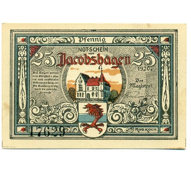 Банкнота 25 пфеннигов 1920 года Германия — Якобсхаген (Нотгельд) (Артикул: K10-11958) — Фото №1