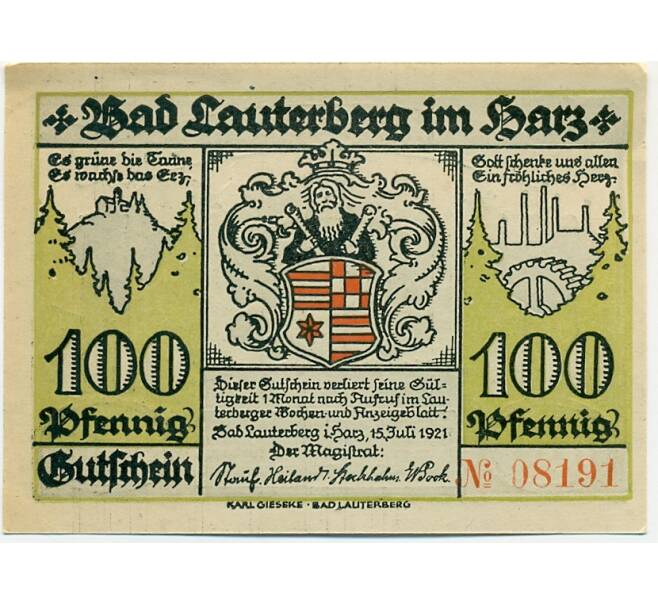Банкнота 100 пфеннигов 1921 года Германия — Бад-Лаутерберг (Нотгельд) (Артикул: K10-11971) — Фото №1