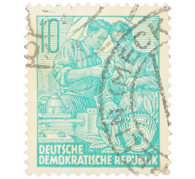 Почтовая марка 10 пфеннигов 1953 года Восточная Германия (ГДР) «Пятилетний план — Инженеры» (Артикул: T11-35077) — Фото №1
