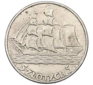 5 злотых 1936 года Польша «15 лет морскому порту Гдыня» — Фото №1