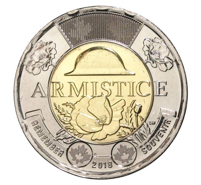 Монета 2 доллара 2018 года Канада «100 лет со дня окончания Первой Мировой войны» (Артикул M2-34300)