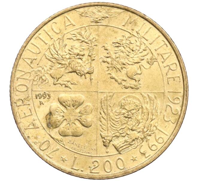 Монета 200 лир 1993 года Италия «70 лет военной авиации» (Артикул: K12-76135) — Фото №1