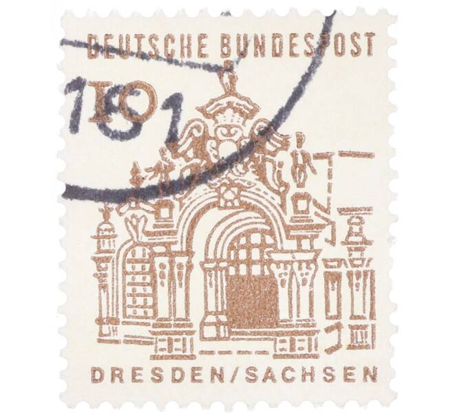 Почтовая марка 10 пфеннигов 1965 года Западная Германия (ФРГ) «Немецкие постройки XII века — Цвингера в Дрездене» (Артикул: T11-35285) — Фото №1