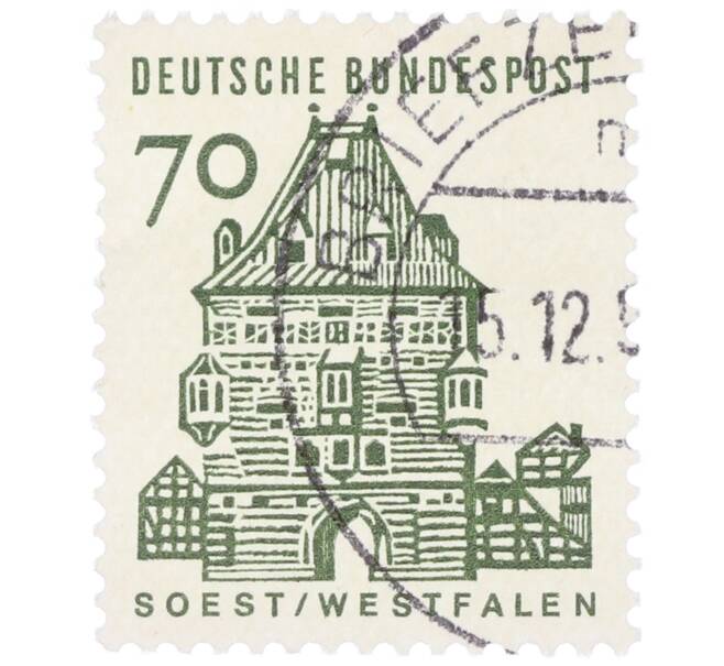 Почтовая марка 70 пфеннигов 1965 года Западная Германия (ФРГ) «Немецкие постройки XII века — Остхофенские ворота в Зосте» (Артикул: T11-35291) — Фото №1