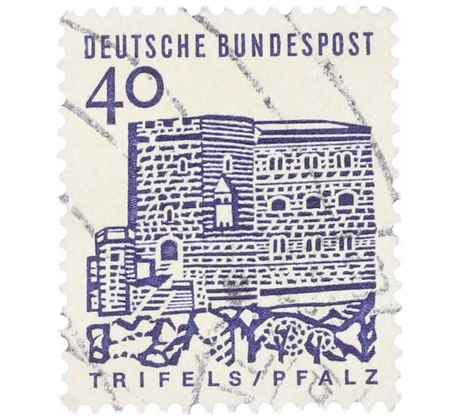 Почтовая марка 40 пфеннигов 1965 года Западная Германия (ФРГ) «Немецкие постройки XII века — Замок Трифельс в Пфальце» (Артикул: T11-35294) — Фото №1