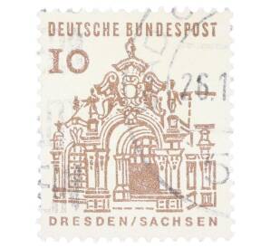 Почтовая марка 10 пфеннигов 1965 года Западная Германия (ФРГ) «Немецкие постройки XII века — Цвингер в Дрездене»