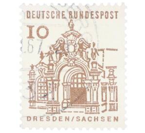 Почтовая марка 10 пфеннигов 1965 года Западная Германия (ФРГ) «Немецкие постройки XII века — Цвингер в Дрездене»