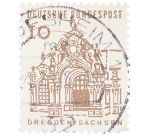 Почтовая марка 10 пфеннигов 1965 года Западная Германия (ФРГ) «Немецкие постройки XII века — Цвингер в Дрездене»