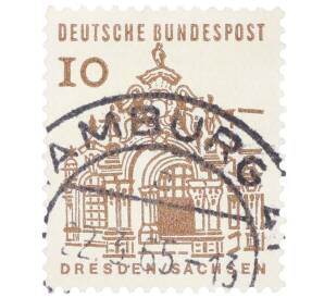 Почтовая марка 10 пфеннигов 1965 года Западная Германия (ФРГ) «Немецкие постройки XII века — Цвингер в Дрездене»