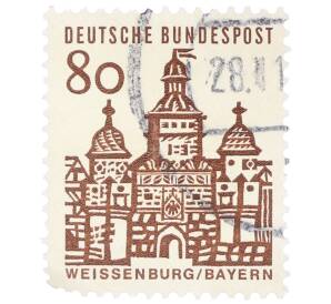 Почтовая марка 80 пфеннигов 1965 года Западная Германия (ФРГ) «Немецкие постройки XII века — Ворота Эллингера в Вайсенбурге»