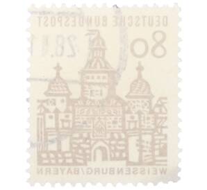 Почтовая марка 80 пфеннигов 1965 года Западная Германия (ФРГ) «Немецкие постройки XII века — Ворота Эллингера в Вайсенбурге»