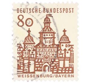 Почтовая марка 80 пфеннигов 1965 года Западная Германия (ФРГ) «Немецкие постройки XII века — Ворота Эллингера в Вайсенбурге»
