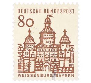 Почтовая марка 80 пфеннигов 1965 года Западная Германия (ФРГ) «Немецкие постройки XII века — Ворота Эллингера в Вайсенбурге»