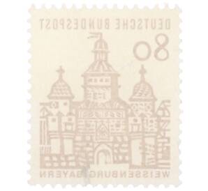 Почтовая марка 80 пфеннигов 1965 года Западная Германия (ФРГ) «Немецкие постройки XII века — Ворота Эллингера в Вайсенбурге»