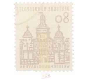 Почтовая марка 80 пфеннигов 1965 года Западная Германия (ФРГ) «Немецкие постройки XII века — Ворота Эллингера в Вайсенбурге»