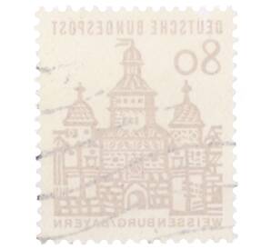 Почтовая марка 80 пфеннигов 1965 года Западная Германия (ФРГ) «Немецкие постройки XII века — Ворота Эллингера в Вайсенбурге»