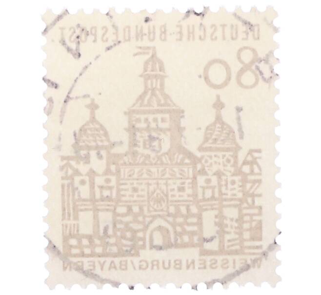 Почтовая марка 80 пфеннигов 1965 года Западная Германия (ФРГ) «Немецкие постройки XII века — Ворота Эллингера в Вайсенбурге» (Артикул: T11-35311) — Фото №2