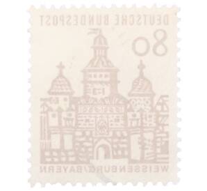 Почтовая марка 80 пфеннигов 1965 года Западная Германия (ФРГ) «Немецкие постройки XII века — Ворота Эллингера в Вайсенбурге»