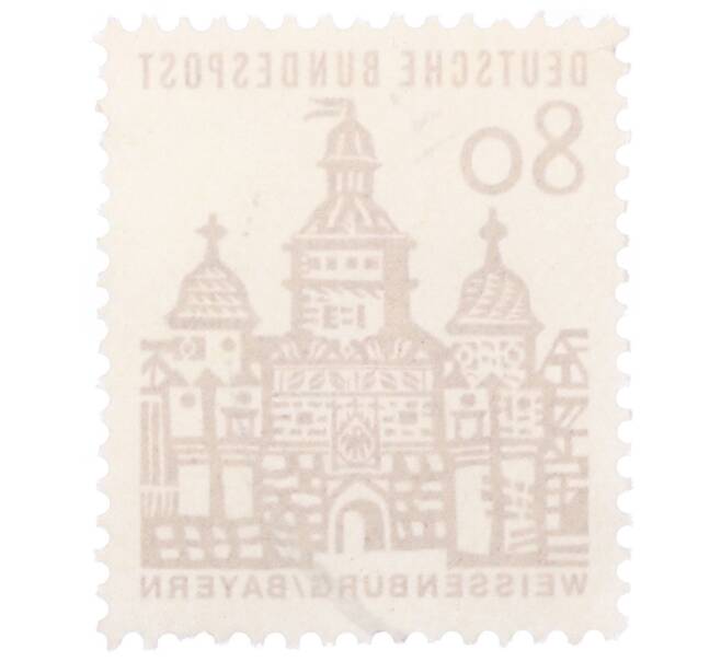 Почтовая марка 80 пфеннигов 1965 года Западная Германия (ФРГ) «Немецкие постройки XII века — Ворота Эллингера в Вайсенбурге» (Артикул: T11-35312) — Фото №2