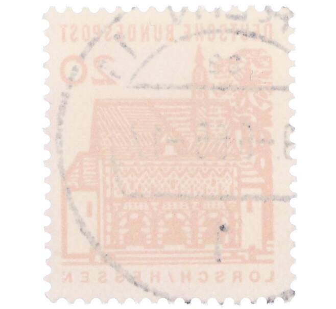 Почтовая марка 20 пфеннигов 1965 года Западная Германия (ФРГ) «Немецкие постройки XII века — Ворота Лоршского монастыря в Гессене» (Артикул: T11-35313) — Фото №2