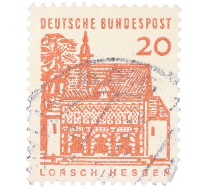 Почтовая марка 20 пфеннигов 1965 года Западная Германия (ФРГ) «Немецкие постройки XII века — Ворота Лоршского монастыря в Гессене» (Артикул: T11-35316) — Фото №1