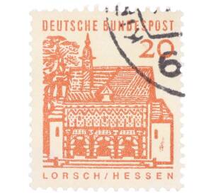 Почтовая марка 20 пфеннигов 1965 года Западная Германия (ФРГ) «Немецкие постройки XII века — Ворота Лоршского монастыря в Гессене»