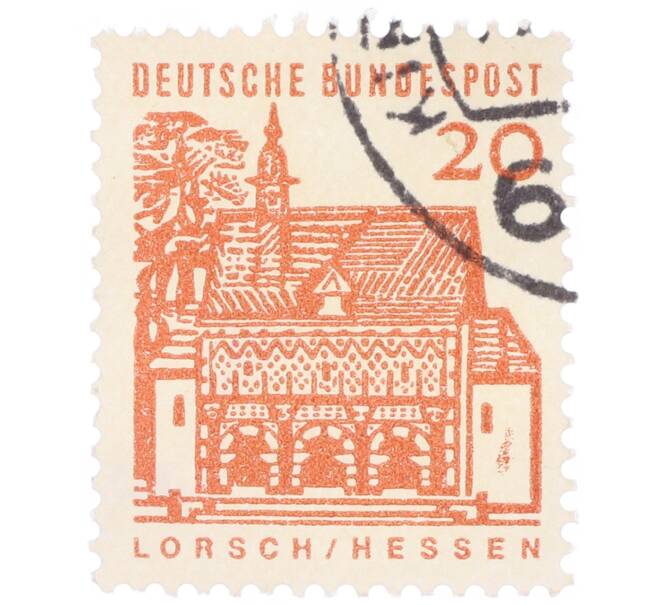 Почтовая марка 20 пфеннигов 1965 года Западная Германия (ФРГ) «Немецкие постройки XII века — Ворота Лоршского монастыря в Гессене» (Артикул: T11-35317) — Фото №1