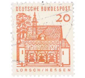 Почтовая марка 20 пфеннигов 1965 года Западная Германия (ФРГ) «Немецкие постройки XII века — Ворота Лоршского монастыря в Гессене»