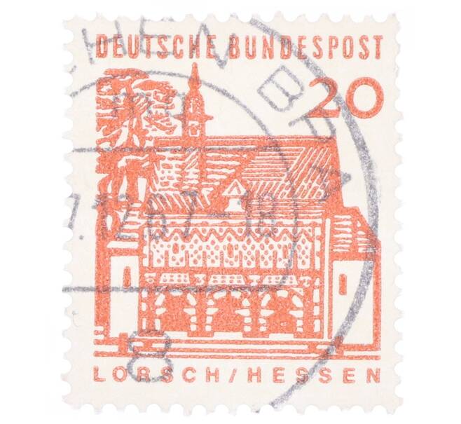 Почтовая марка 20 пфеннигов 1965 года Западная Германия (ФРГ) «Немецкие постройки XII века — Ворота Лоршского монастыря в Гессене» (Артикул: T11-35321) — Фото №1