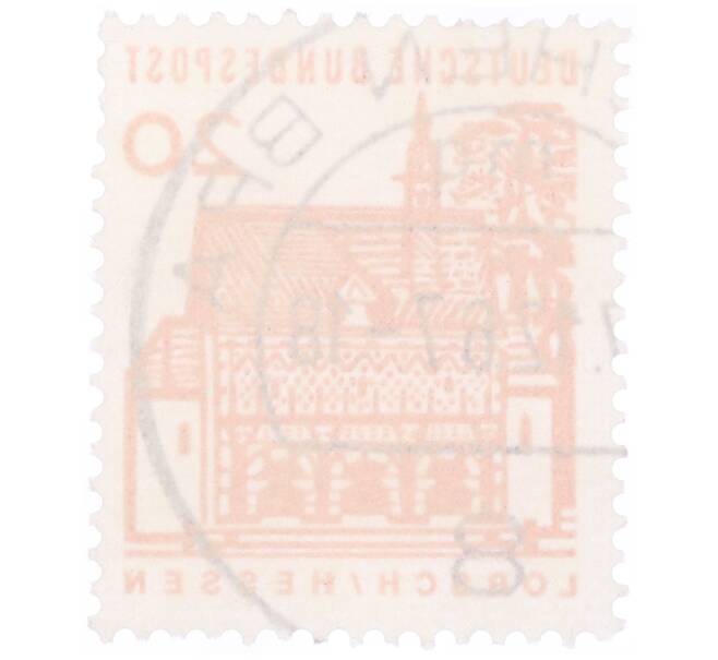 Почтовая марка 20 пфеннигов 1965 года Западная Германия (ФРГ) «Немецкие постройки XII века — Ворота Лоршского монастыря в Гессене» (Артикул: T11-35321) — Фото №2