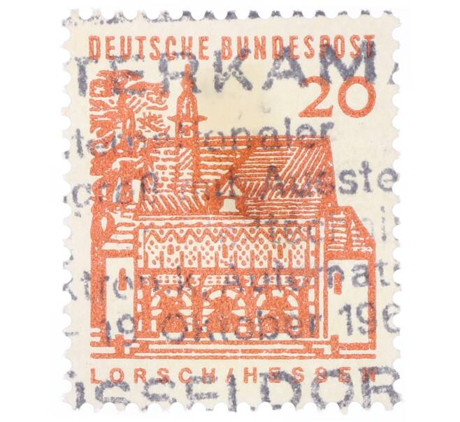 Почтовая марка 20 пфеннигов 1965 года Западная Германия (ФРГ) «Немецкие постройки XII века — Ворота Лоршского монастыря в Гессене» (Артикул: T11-35322) — Фото №1