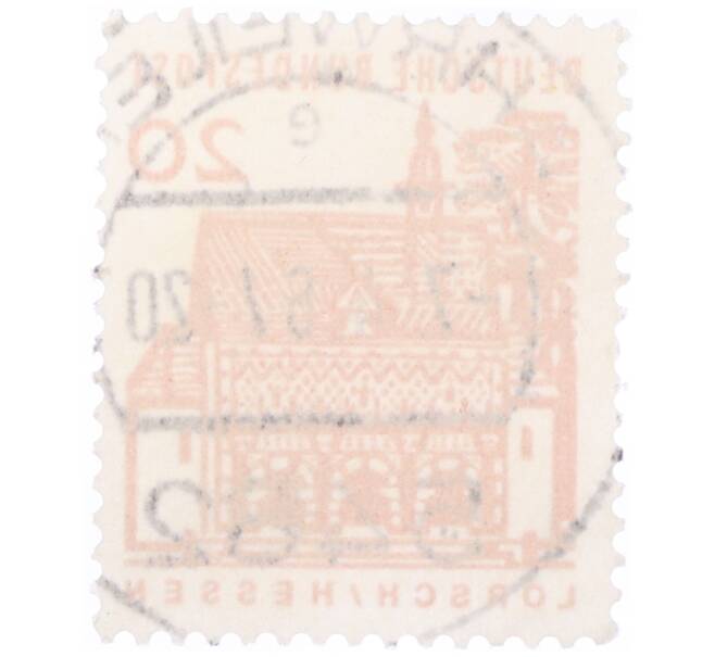 Почтовая марка 20 пфеннигов 1965 года Западная Германия (ФРГ) «Немецкие постройки XII века — Ворота Лоршского монастыря в Гессене» (Артикул: T11-35324) — Фото №2