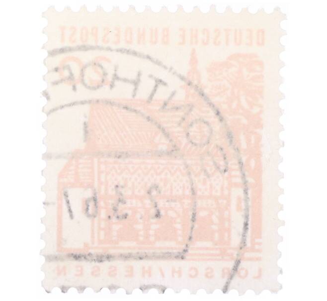 Почтовая марка 20 пфеннигов 1965 года Западная Германия (ФРГ) «Немецкие постройки XII века — Ворота Лоршского монастыря в Гессене» (Артикул: T11-35325) — Фото №2