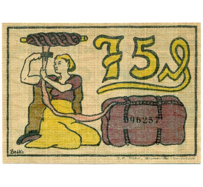 Банкнота 75 пфеннигов 1921 года Германия — Блюменталь (Нотгельд) (Артикул: K10-11997) — Фото №2