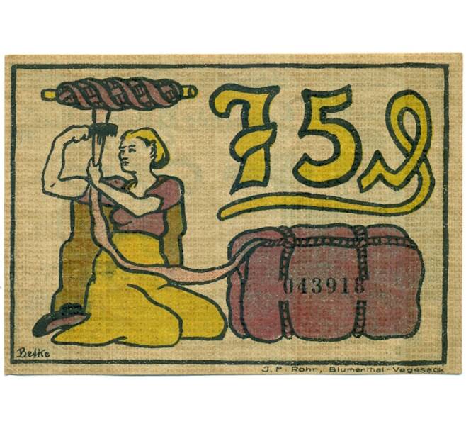 Банкнота 75 пфеннигов 1921 года Германия — Блюменталь (Нотгельд) (Артикул: K10-11998) — Фото №2