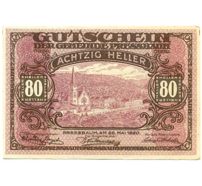 Банкнота 80 геллеров 1920 года Австрия — Пресбаум (Нотгельд) (Артикул: B2-16085) — Фото №1