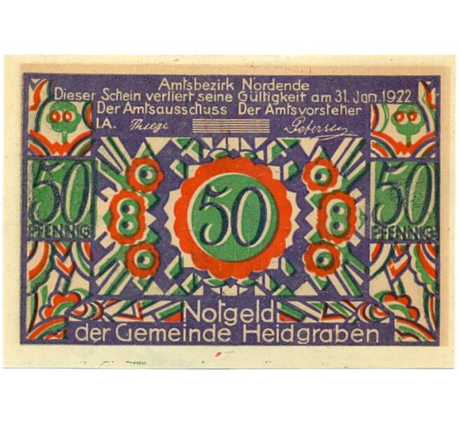 Банкнота 50 пфеннигов 1922 года Германия — Хайдграбен (Нотгельд) (Артикул: K10-12016) — Фото №2