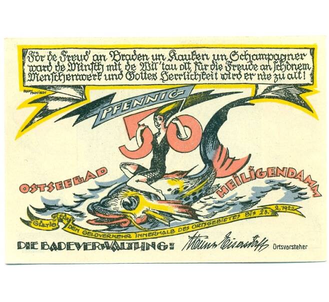 Банкнота 50 пфеннигов 1921 года Германия — Хайлигендамм (Нотгельд) (Артикул: K10-12017) — Фото №1