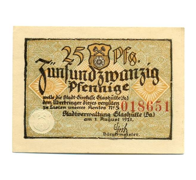 Банкнота 25 пфеннигов 1921 года Германия — Гласхютте (Нотгельд) (Артикул: K10-12050) — Фото №2
