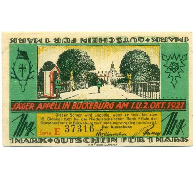 Банкнота 1 марка 1922 года Германия — Бюккебург (Нотгельд) (Артикул: K10-12066) — Фото №1