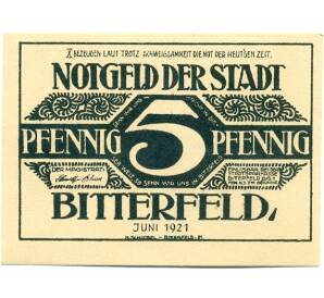 5 пфеннигов 1921 года Германия — Биттерфельд (Нотгельд) — Фото №1