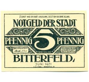 5 пфеннигов 1921 года Германия — Биттерфельд (Нотгельд) — Фото №1