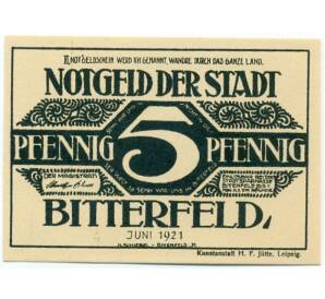 5 пфеннигов 1921 года Германия — Биттерфельд (Нотгельд) — Фото №1